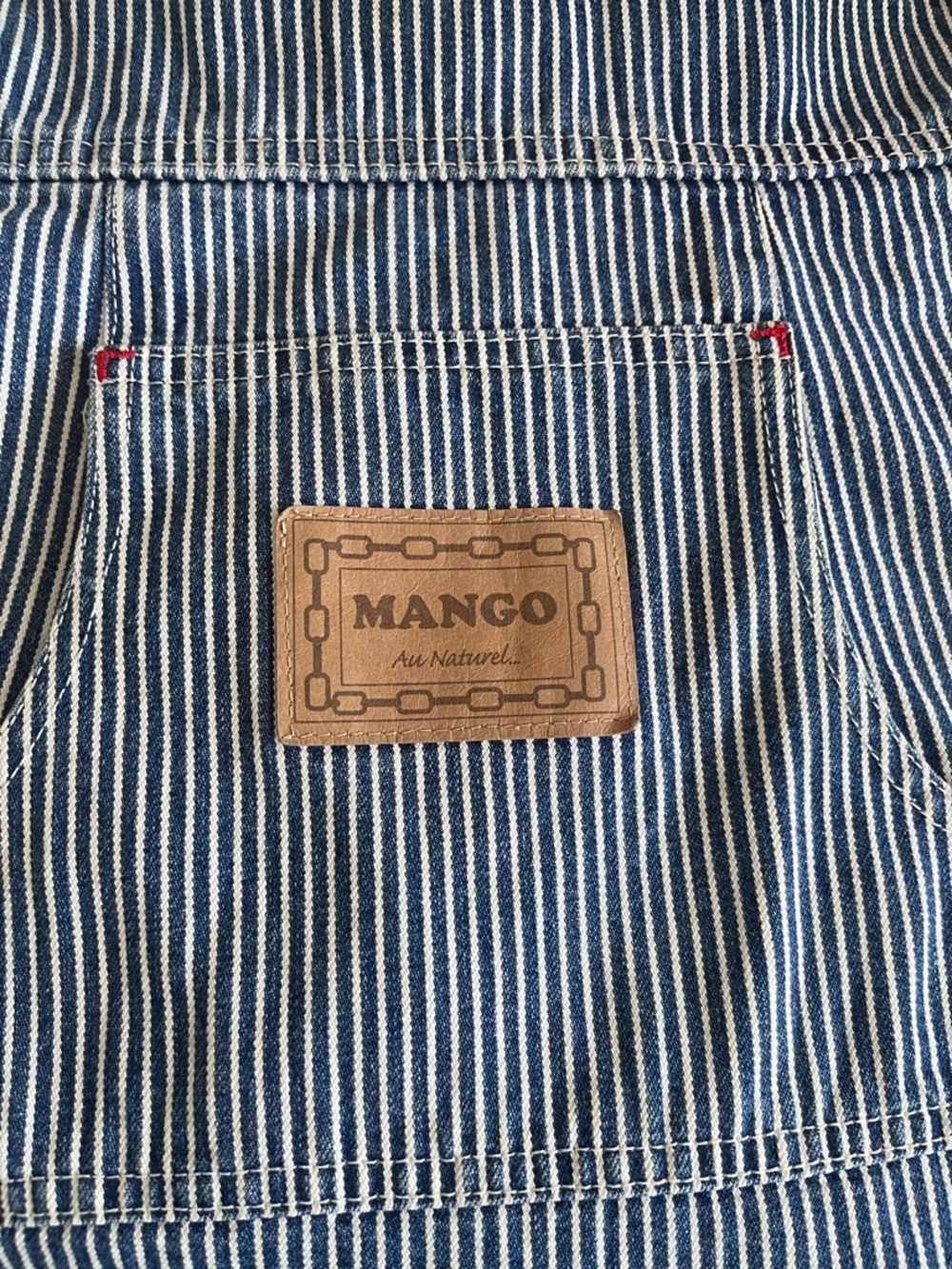 Vintage 90s MANGO Railroad Stripe Denim Pinafore Dress - Made in Canada - Size 7 - Picture 11 of 13